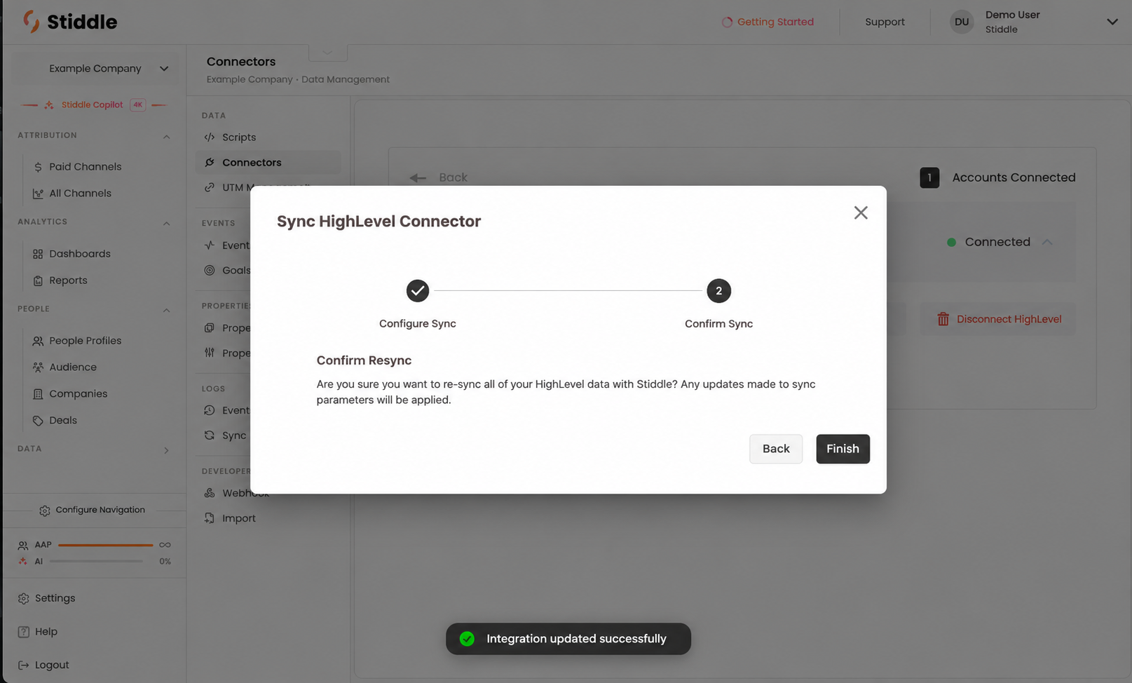 Confirm Sync dialog for HighLevel re-sync