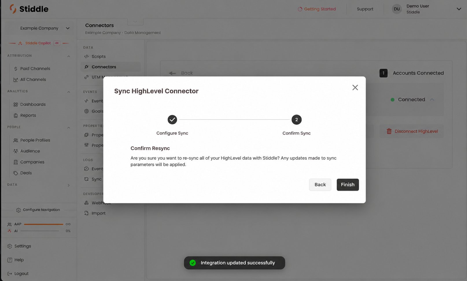 Confirm Sync dialog for HighLevel re-sync