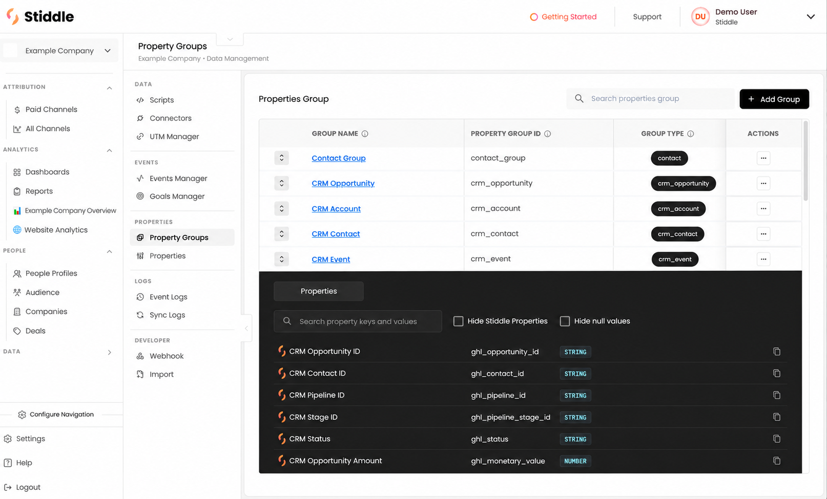 Stiddle CRM property groups