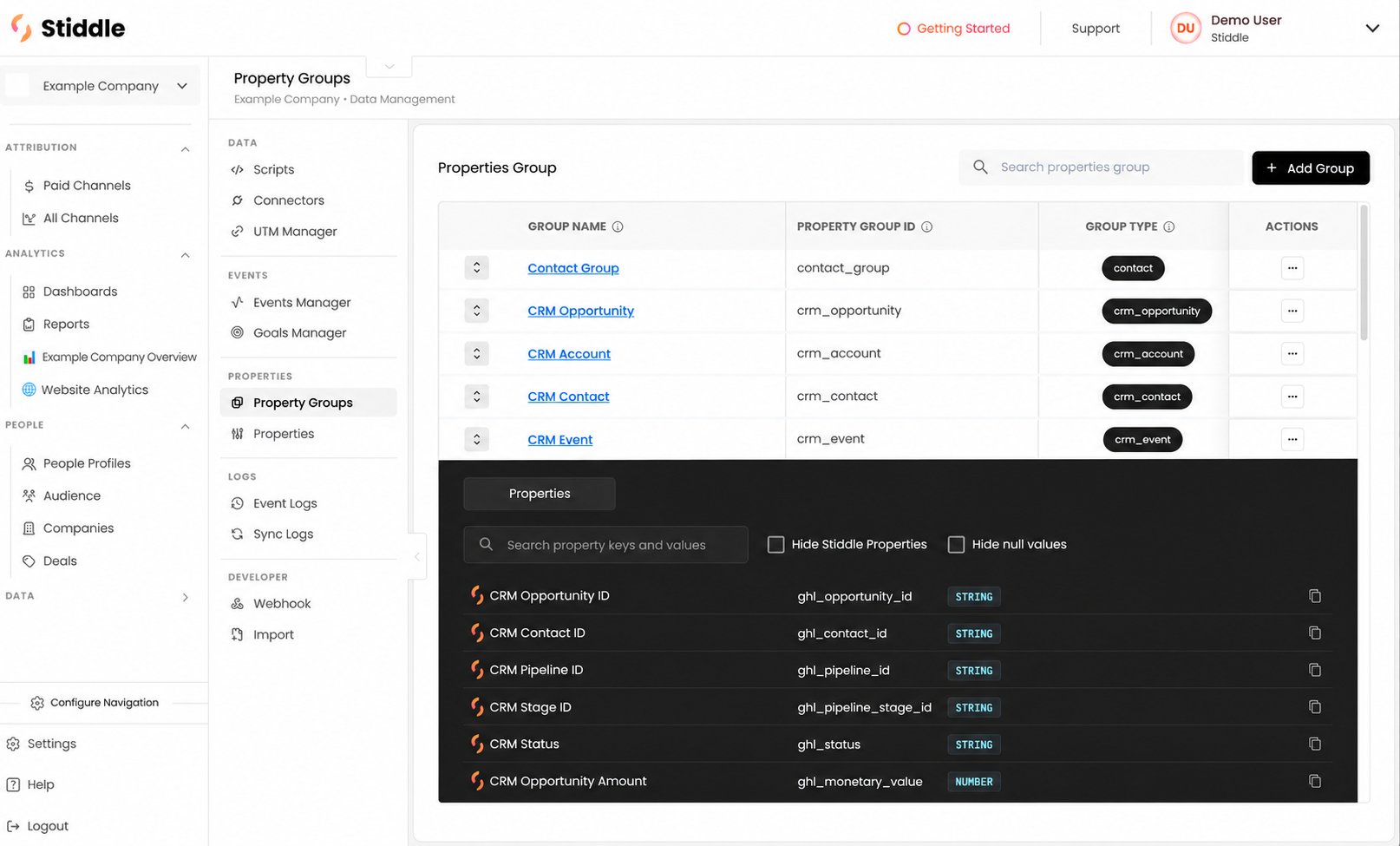 Stiddle CRM property groups