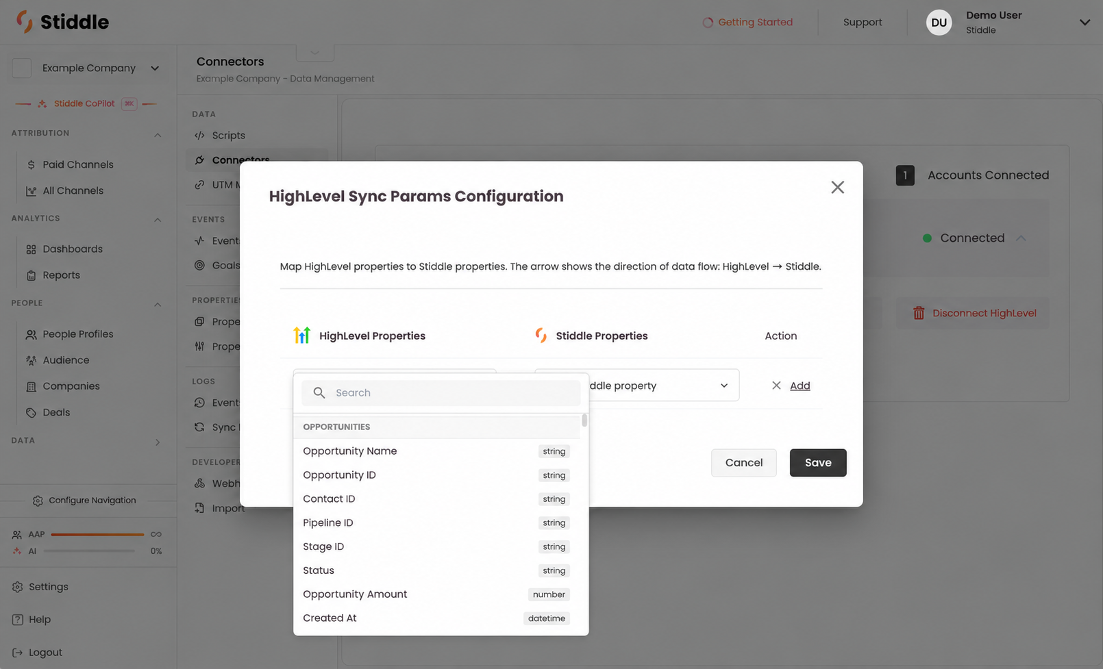 Searching HighLevel source properties by record type