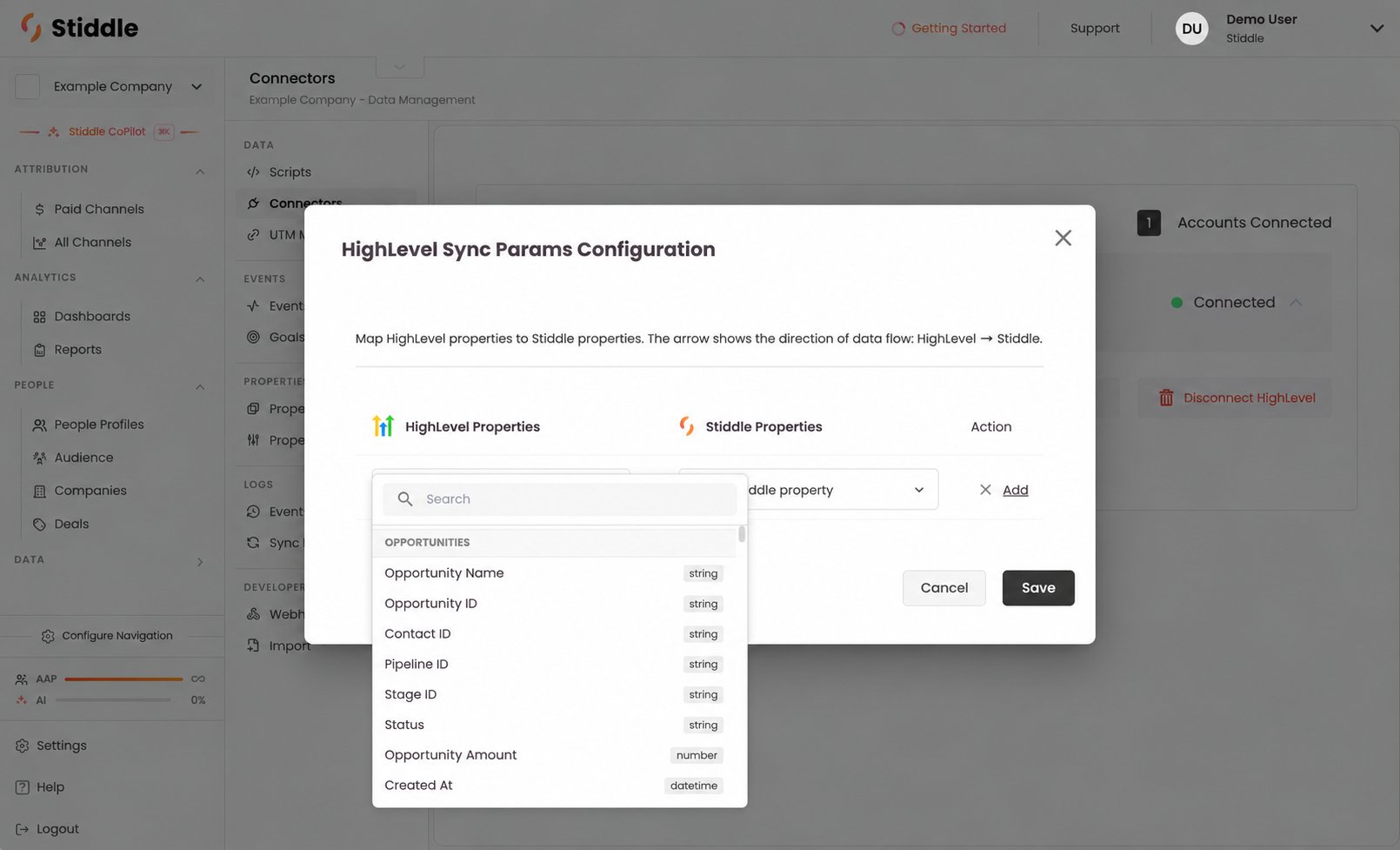 Searching HighLevel source properties by record type