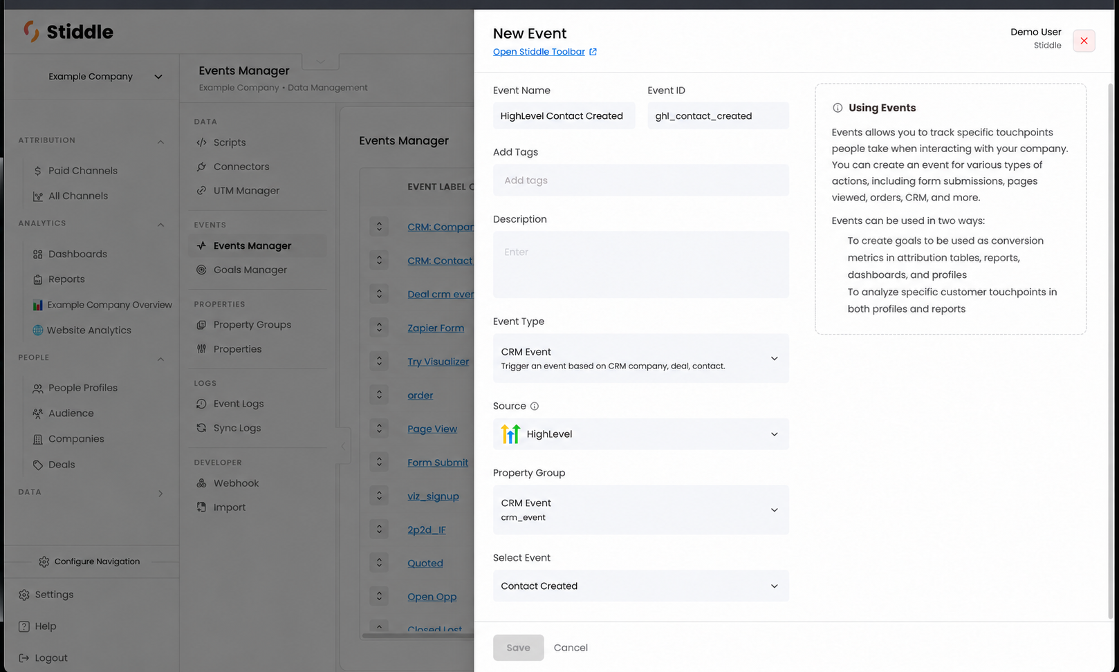 Creating a CRM event sourced from HighLevel