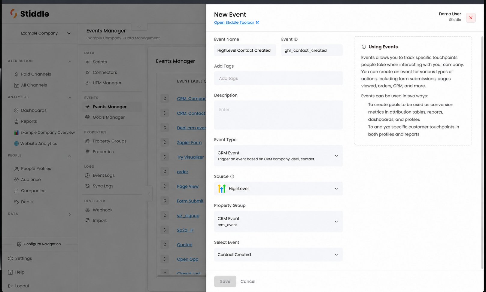 Creating a CRM event sourced from HighLevel