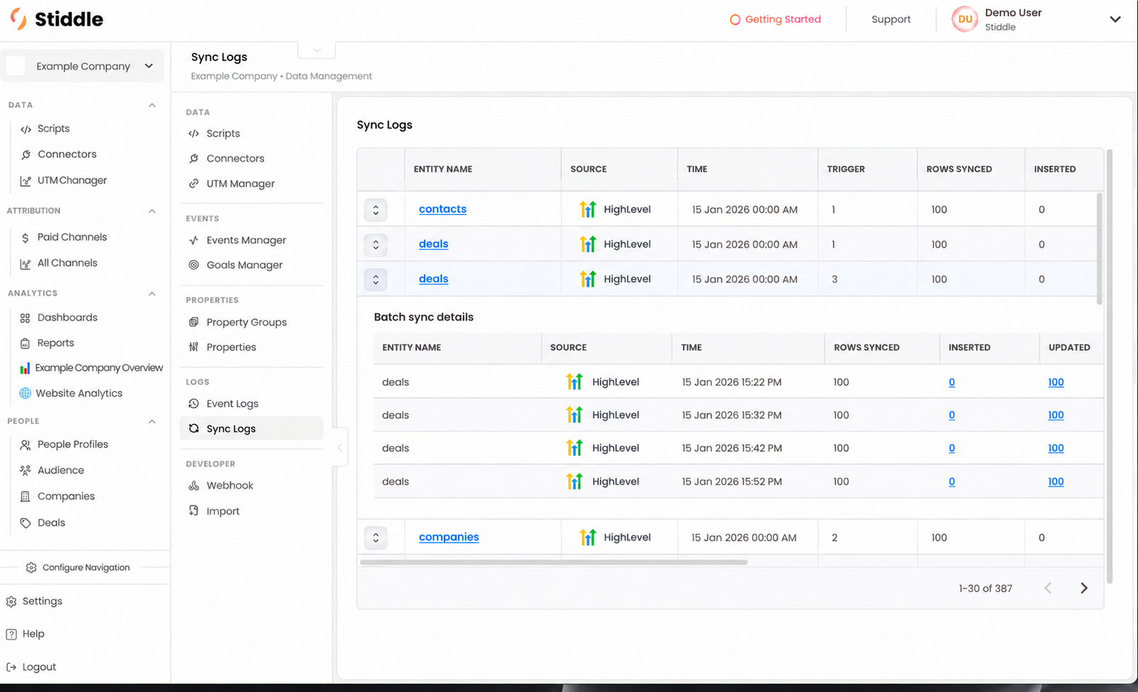 HighLevel sync logs and batch results