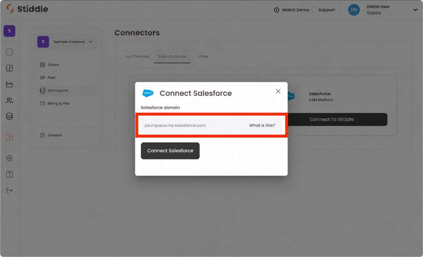 Enter the Salesforce domain to start authorization