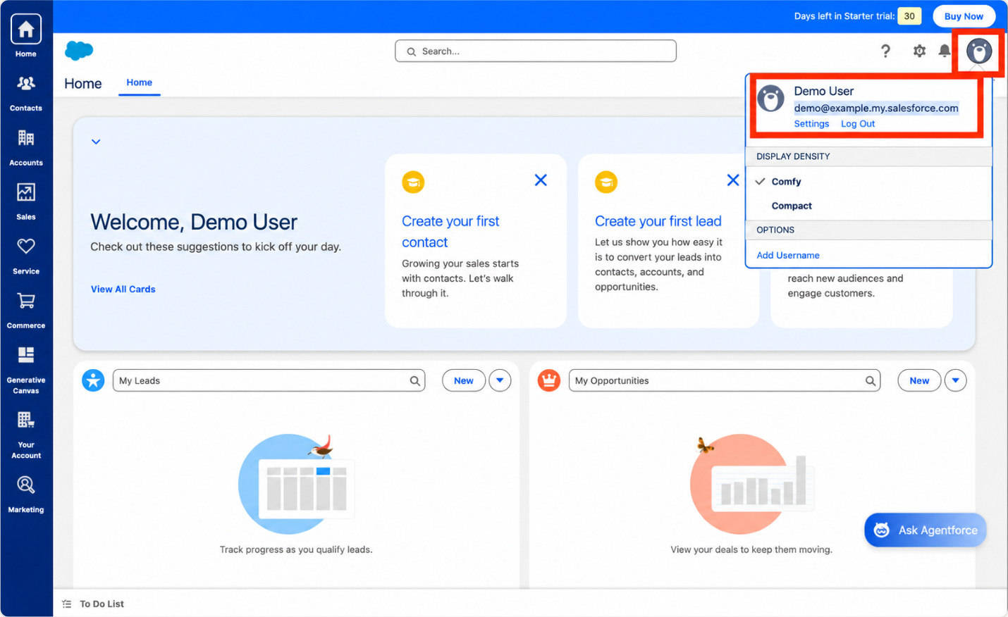 Locate the Salesforce domain in the Salesforce user menu