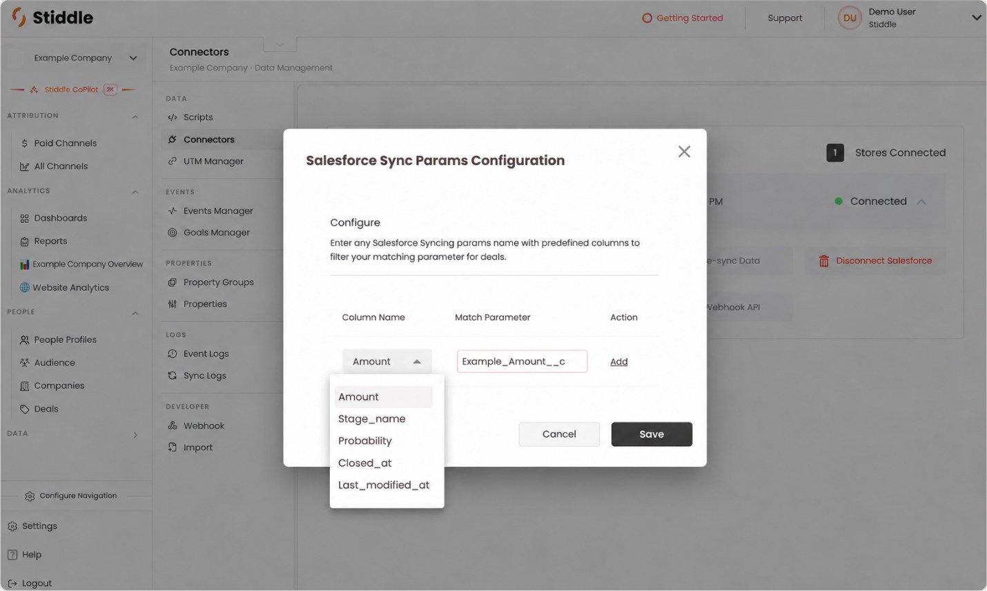 Map a Salesforce custom amount field to the Stiddle deal value