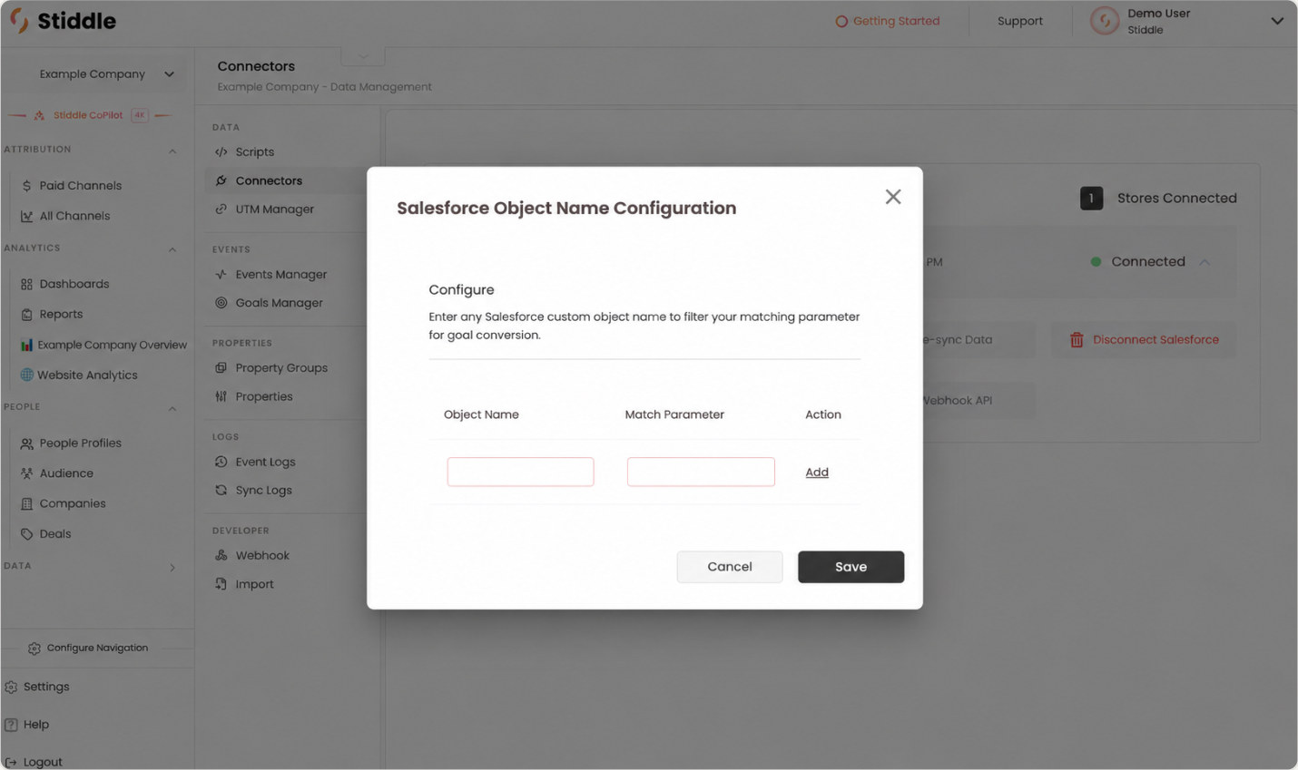 Configure a custom Salesforce object and its match parameter