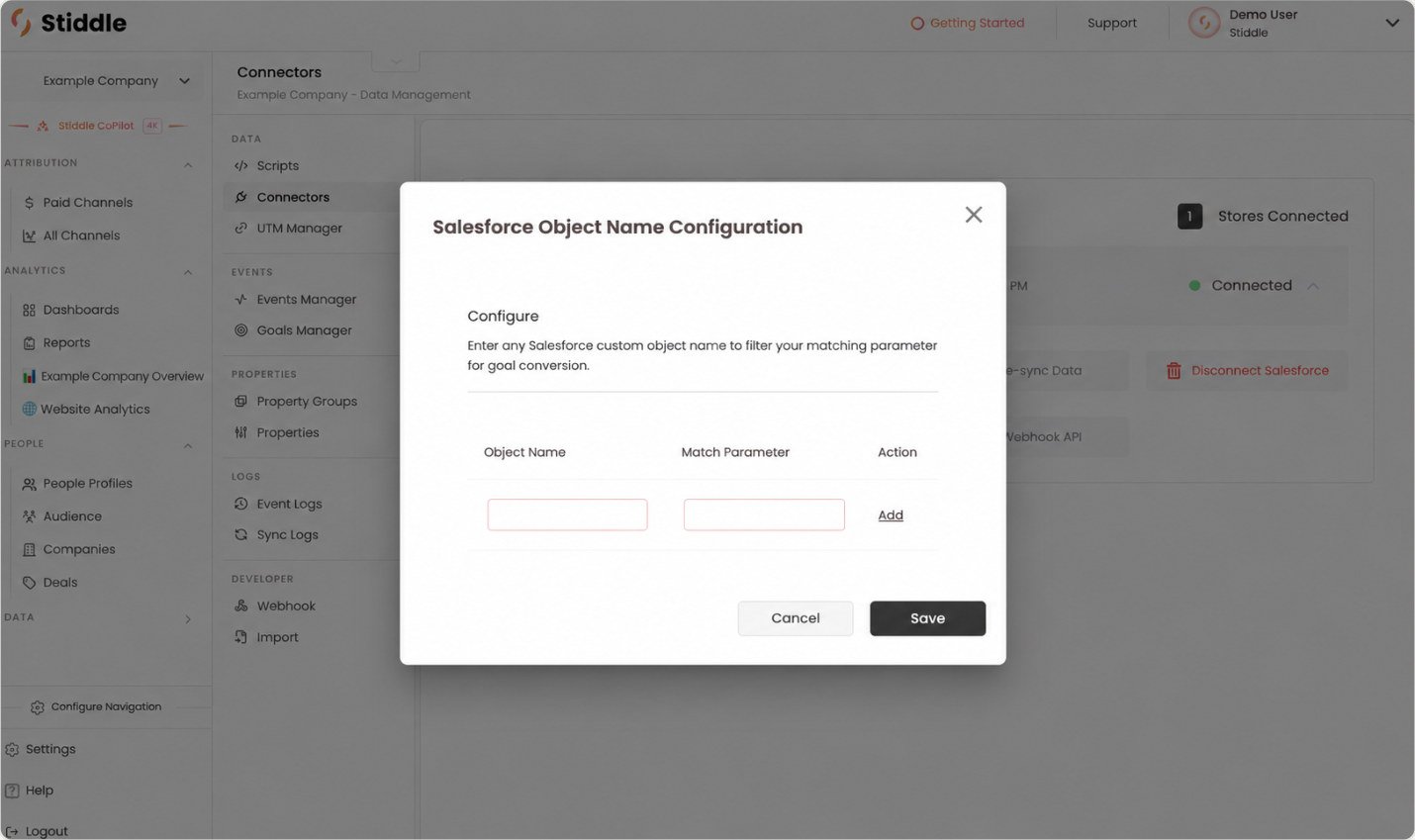 Configure a custom Salesforce object and its match parameter