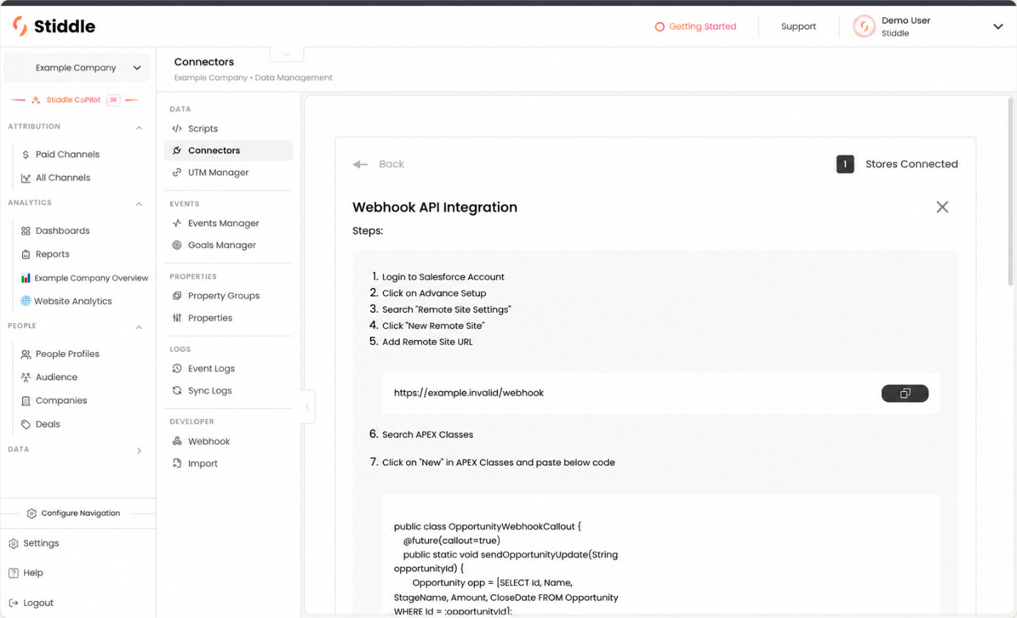 Review the connector webhook instructions and outbound access setup