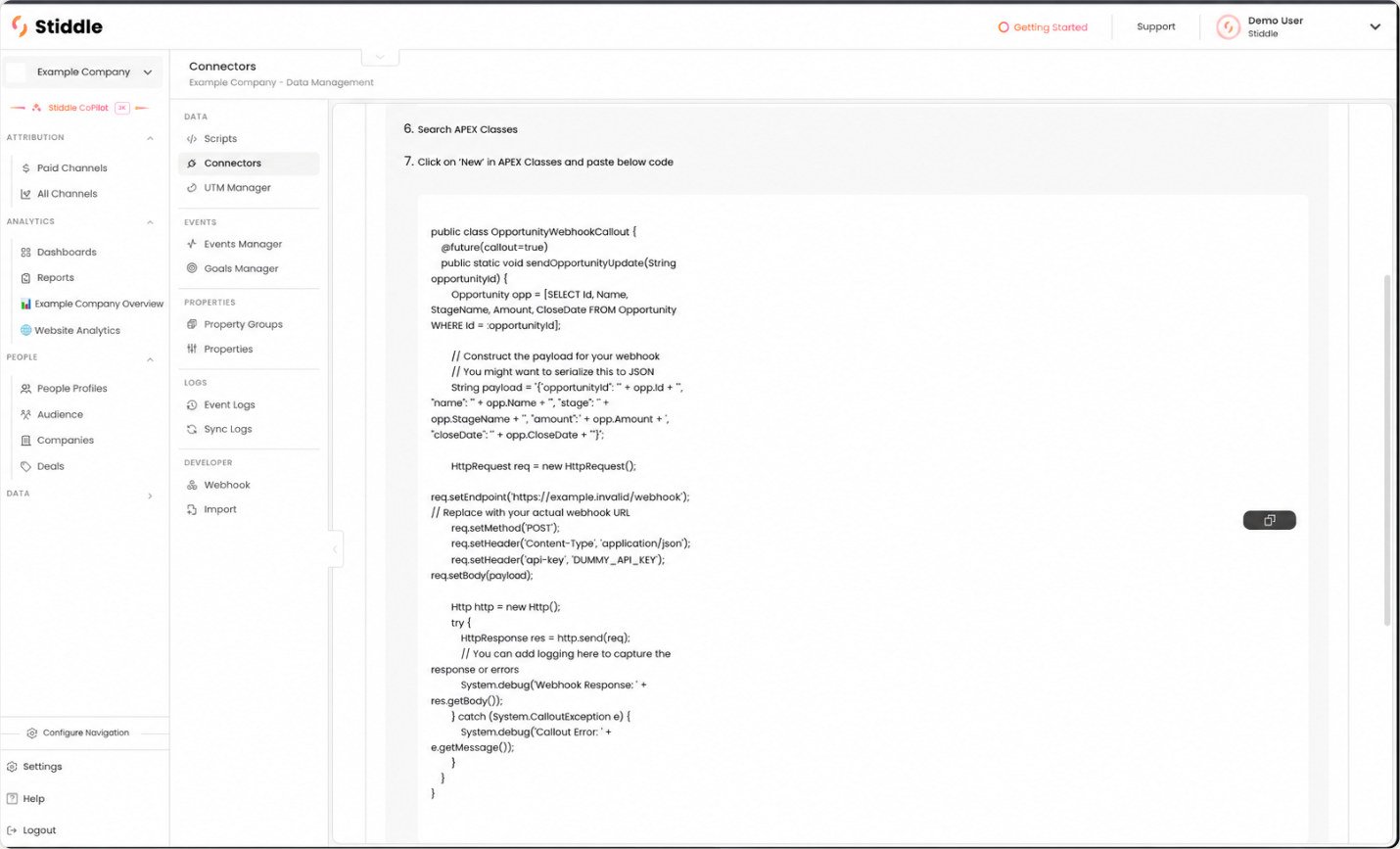 Review the Apex class example with dummy credentials
