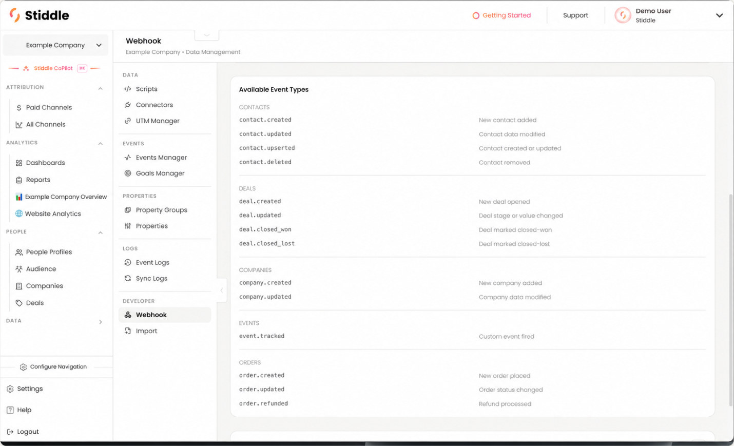 Review the available webhook event types