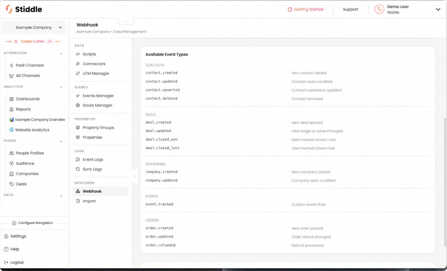 Review the available webhook event types