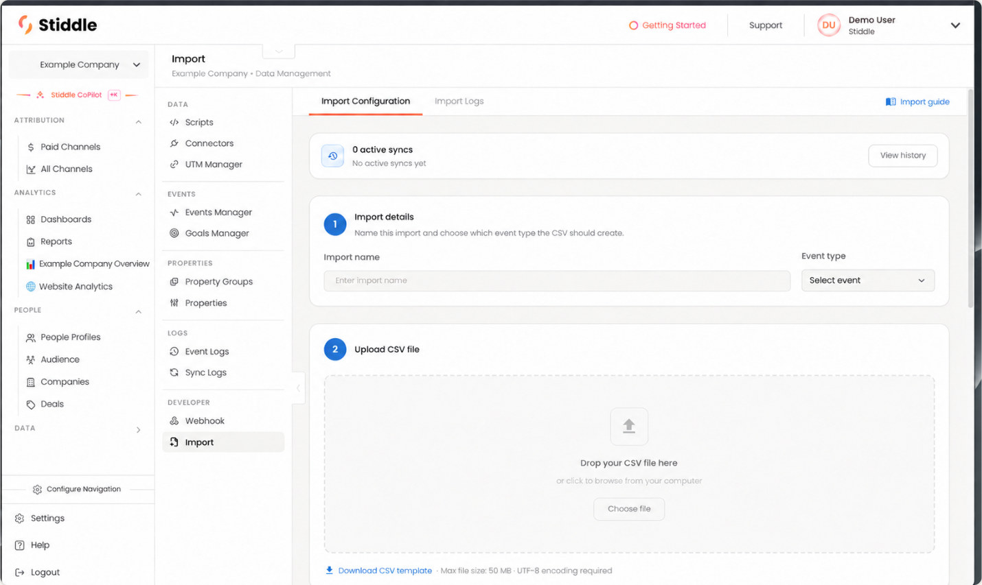 Open Import Configuration and upload a CSV file