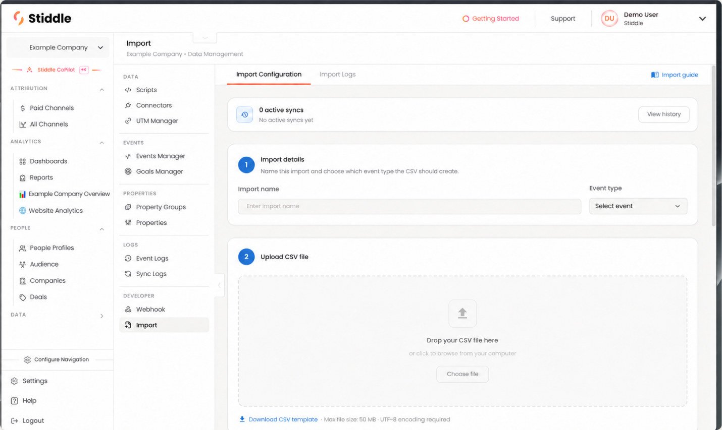 Open Import Configuration and upload a CSV file