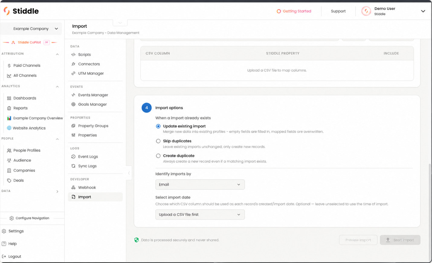 Review import identity matching and dates before previewing the import