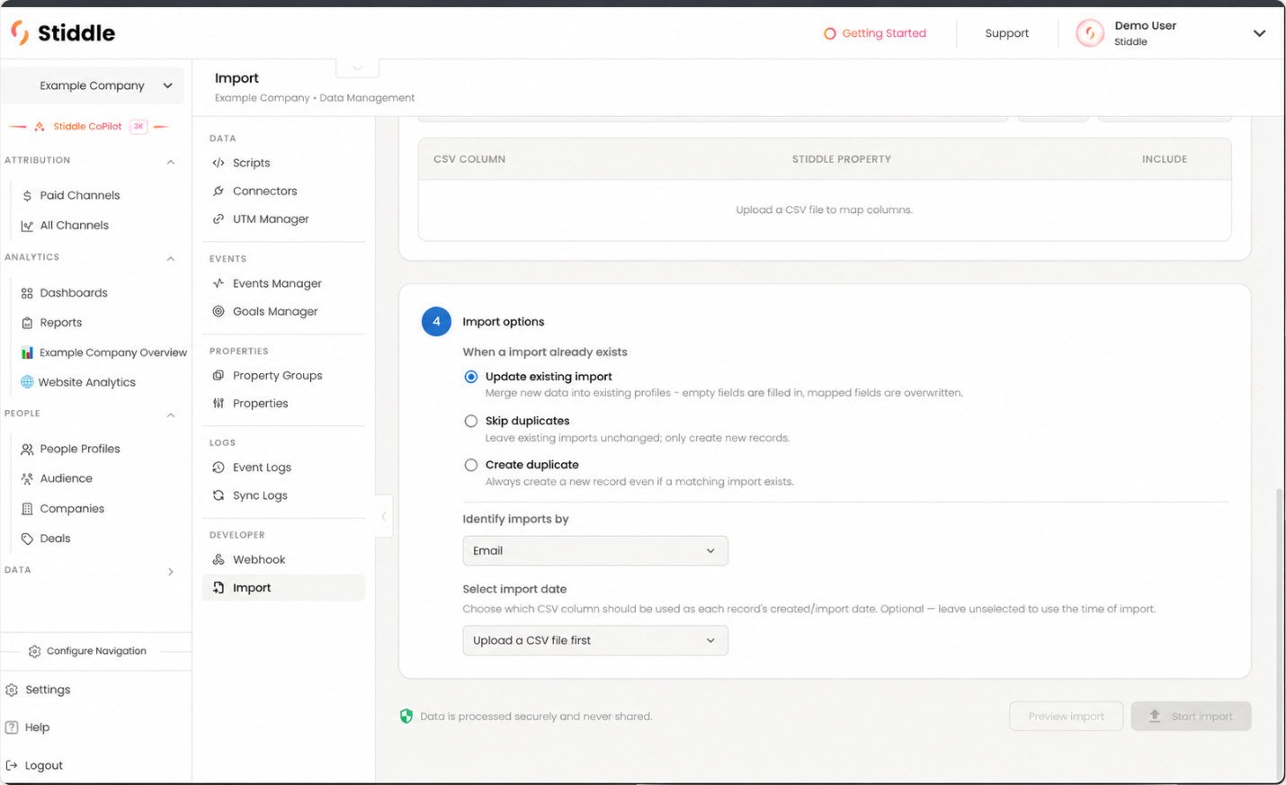 Review import identity matching and dates before previewing the import