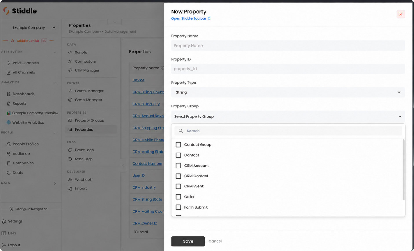 Create a property and assign it to one or more groups