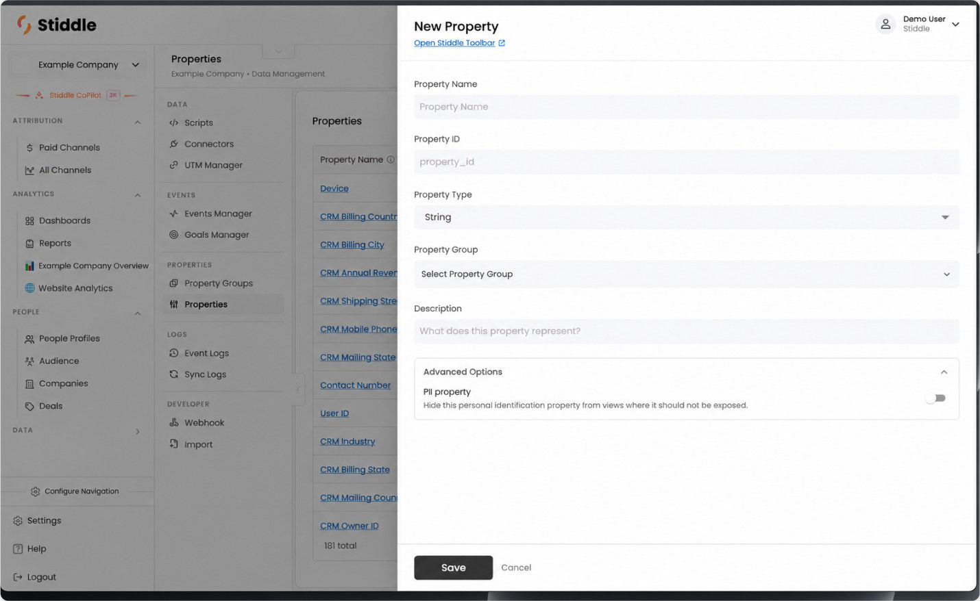 Review the PII property setting under Advanced Options