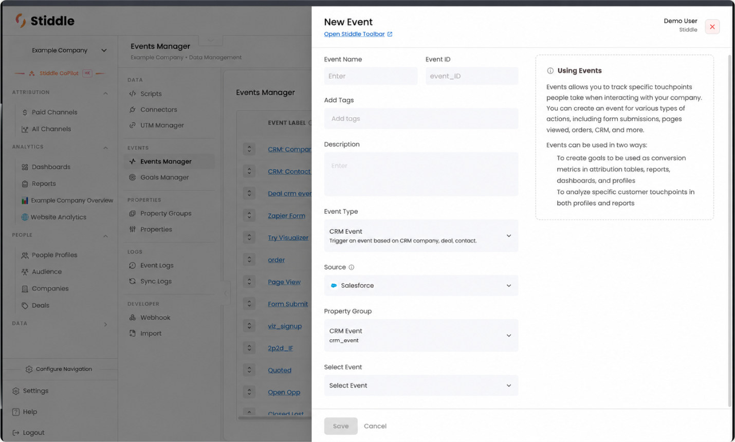 Create a CRM event using Salesforce as its source