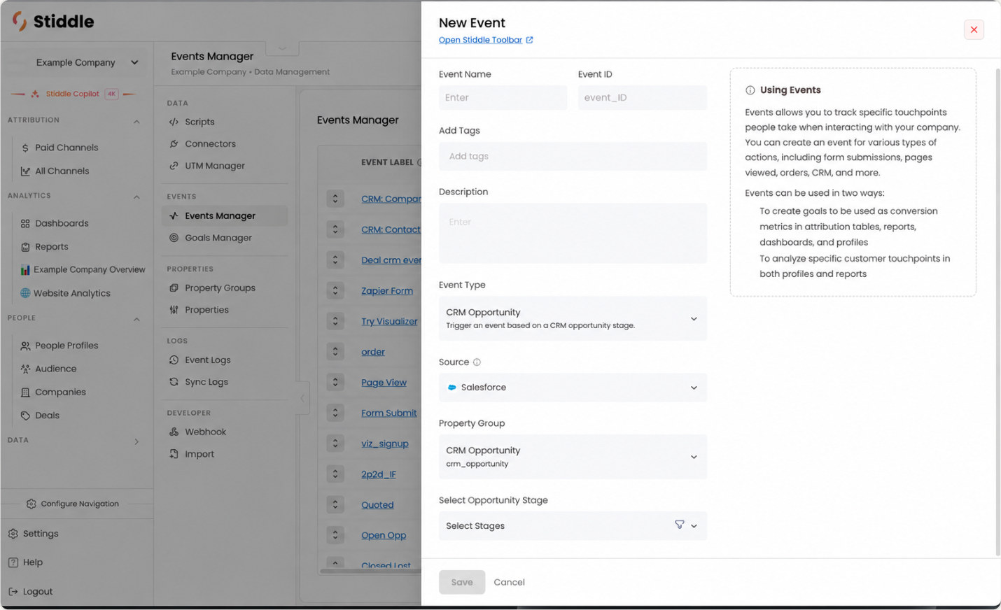 Configure a Salesforce opportunity stage event
