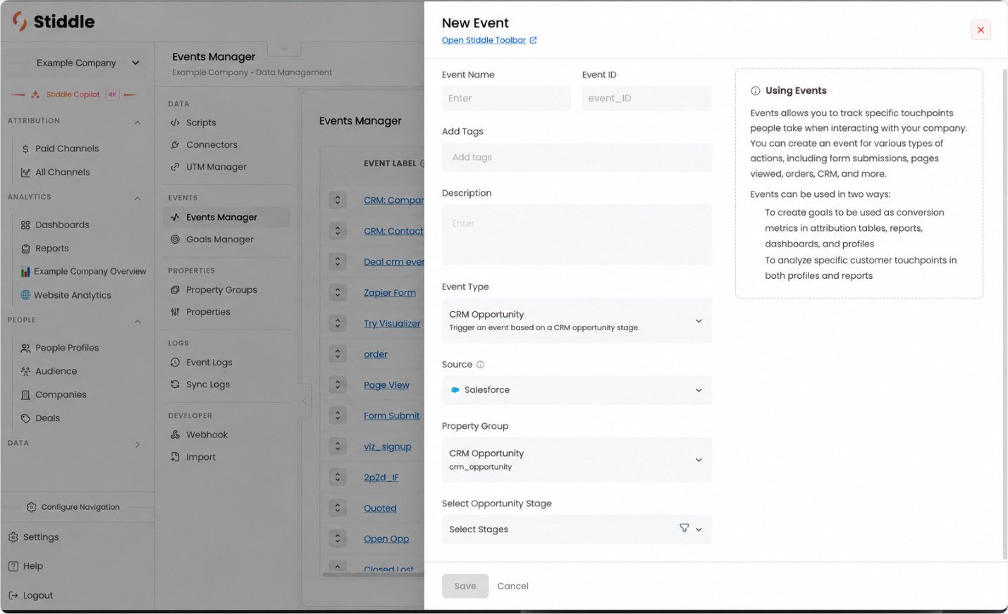 Configure a Salesforce opportunity stage event