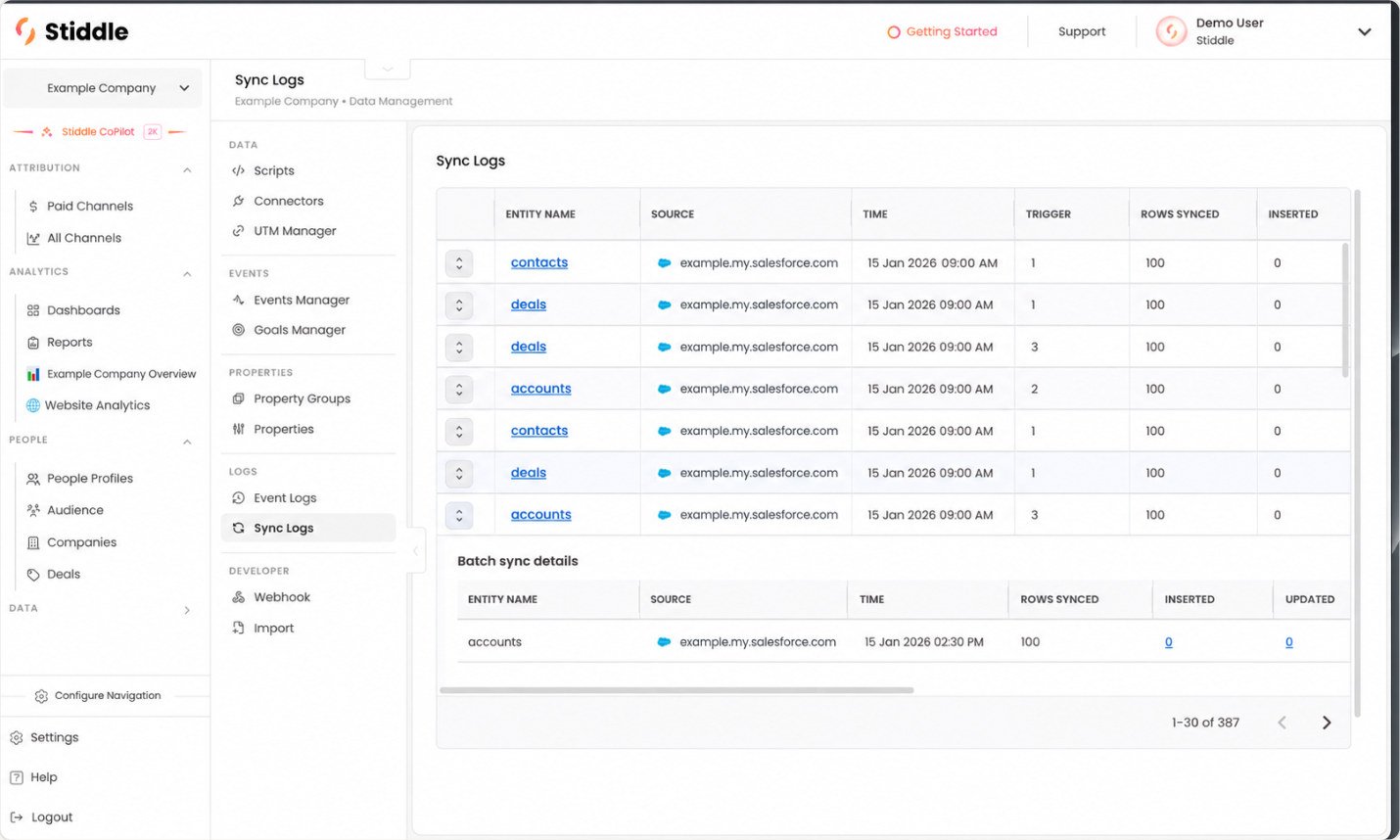 Review account sync batch details
