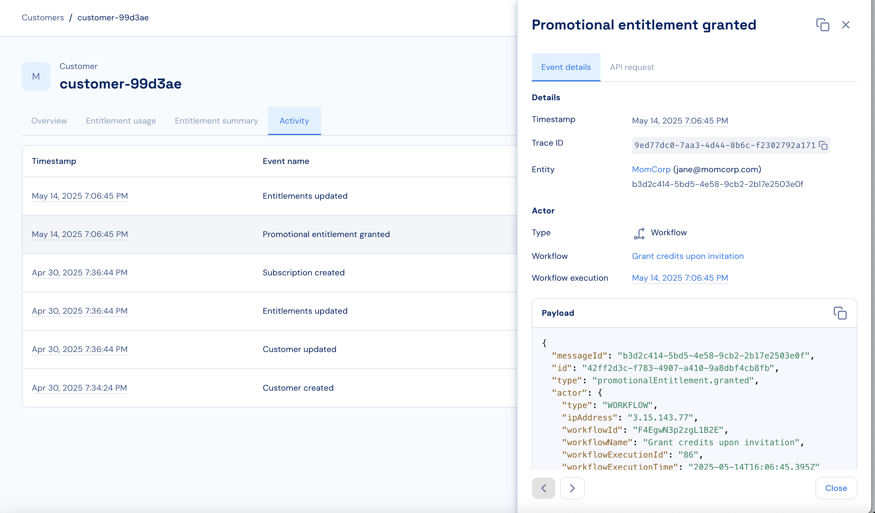 Workflow activity log - Stigg Documentation