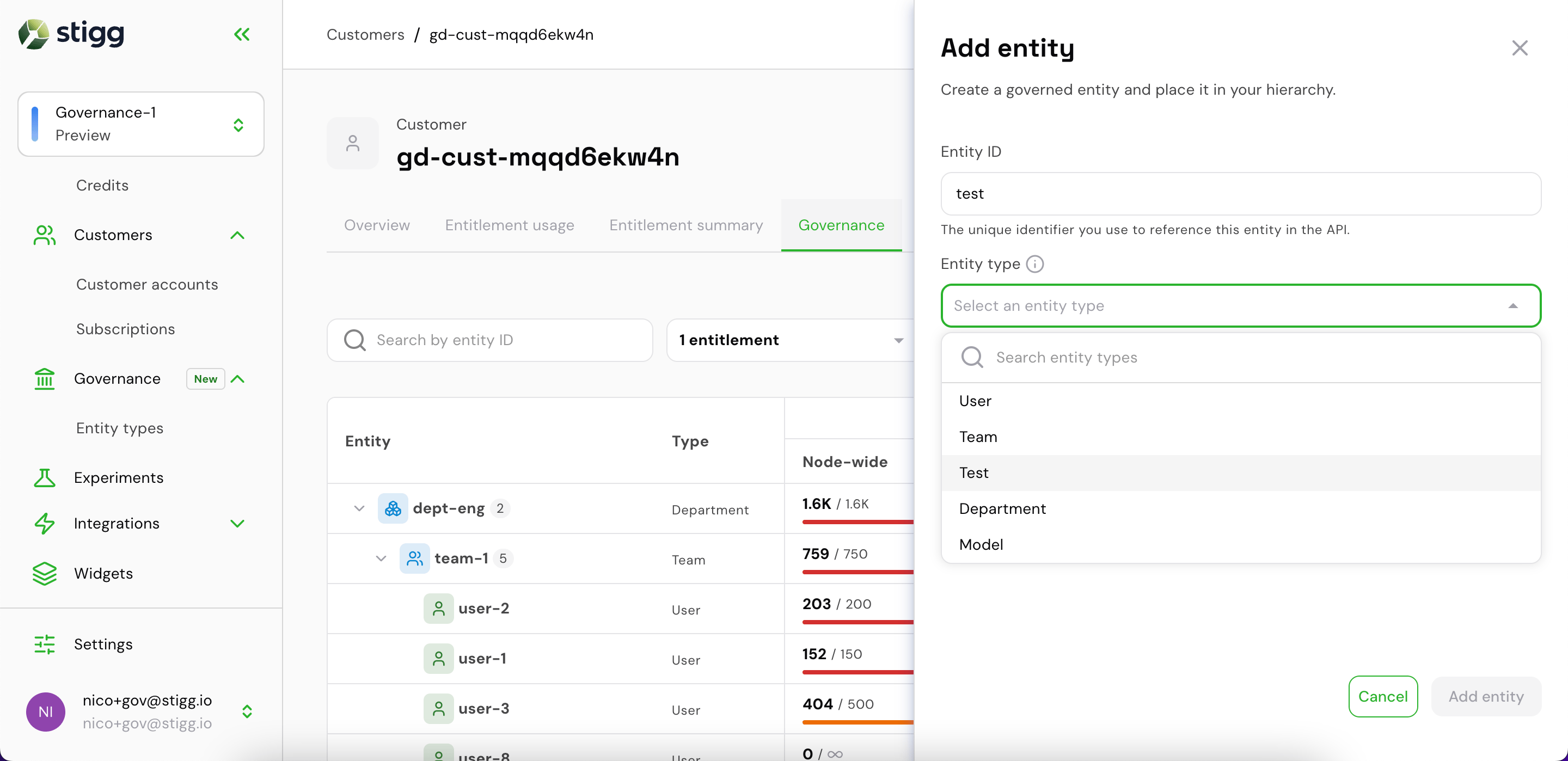 Add entity — entity type dropdown