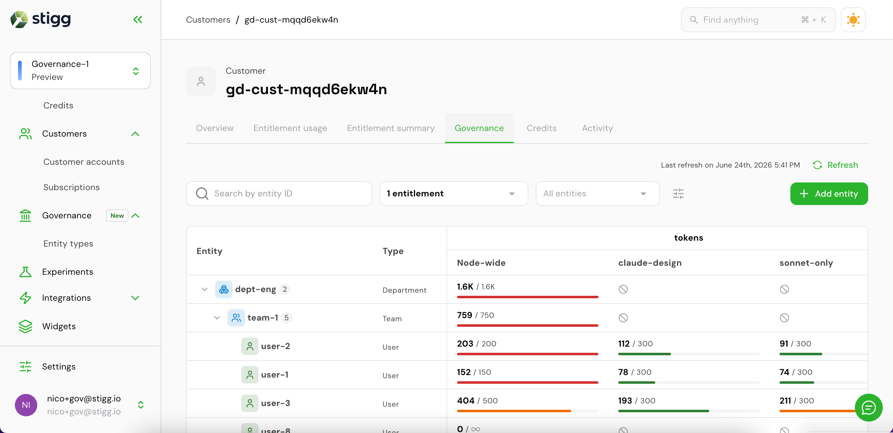 Customer Governance tab overview
