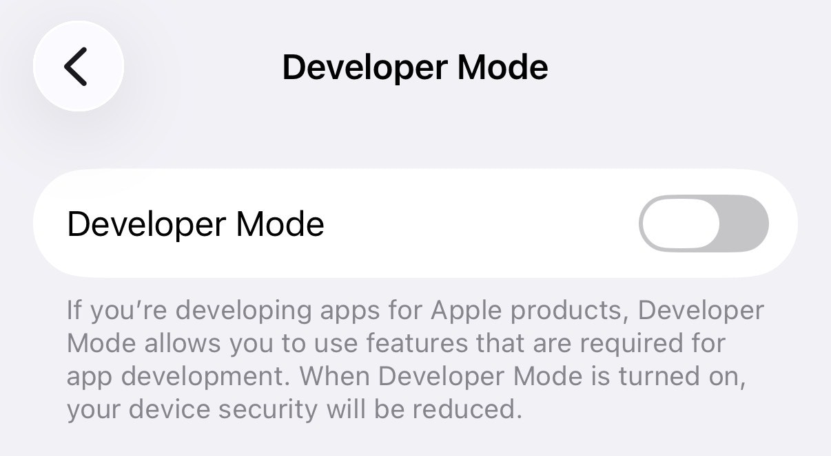 Developer Mode in Settings