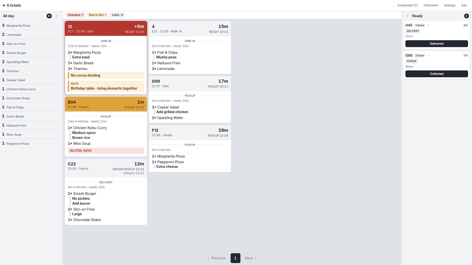Kitchen Display in Light mode
