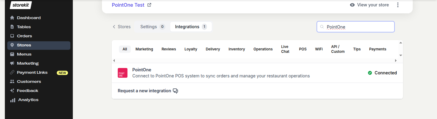 PointOne tile in the Integrations list showing a Connected badge