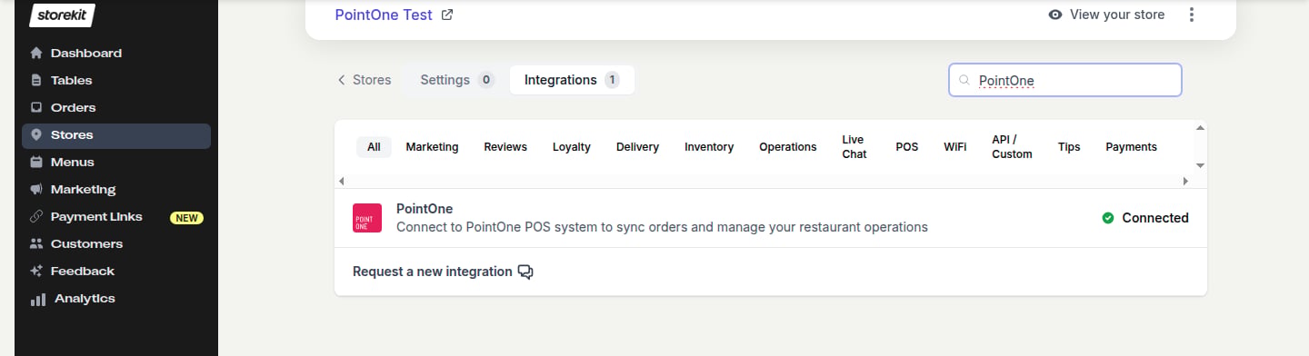 PointOne tile in the Integrations list showing a Connected badge