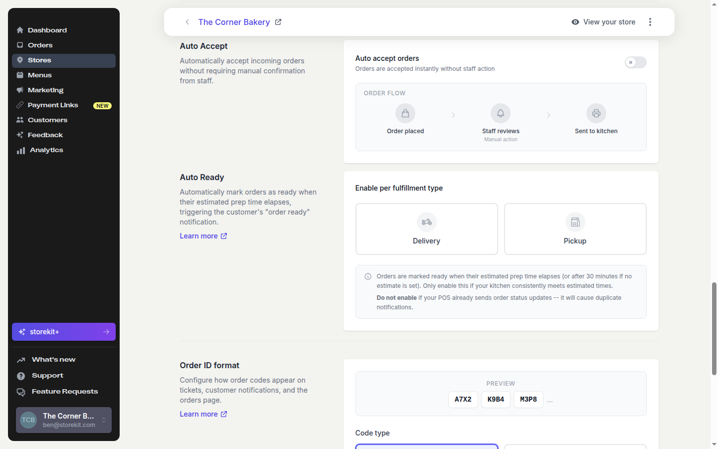 Auto Accept and Auto Ready sections of the Operations settings page