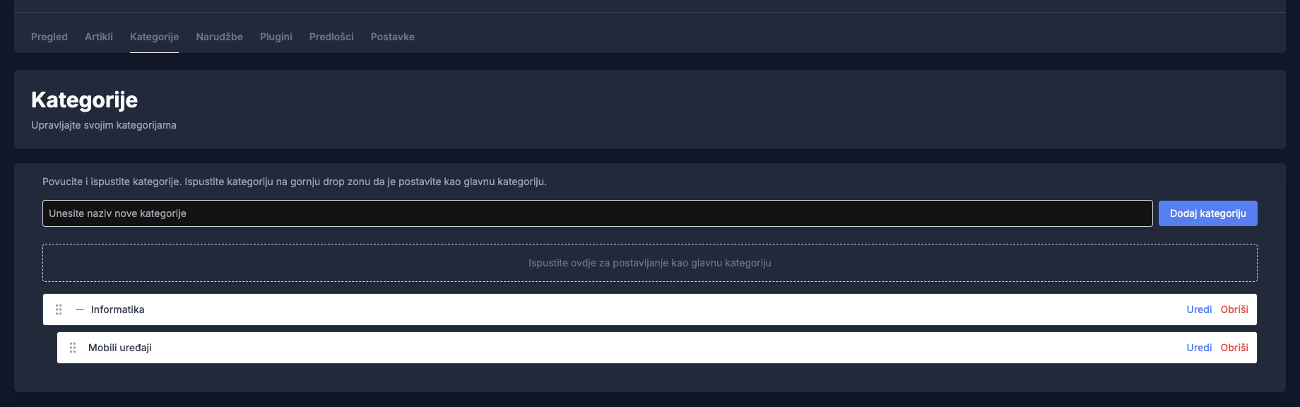 Kategorije - tamna tema