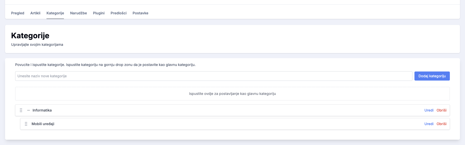 Kategorije - svijetla tema