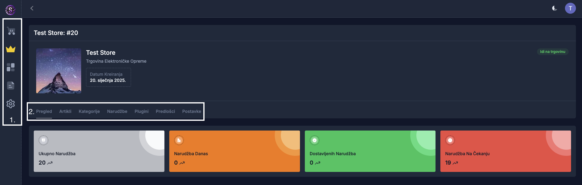Dashboard - tamna tema