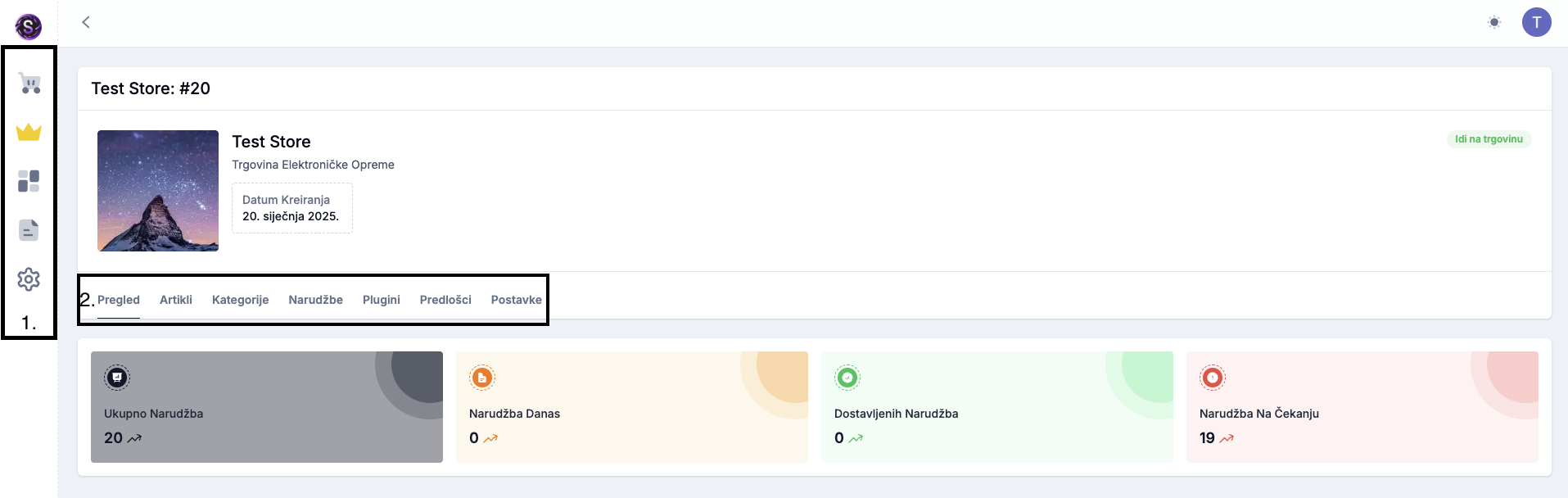 Dashboard - svijetla tema