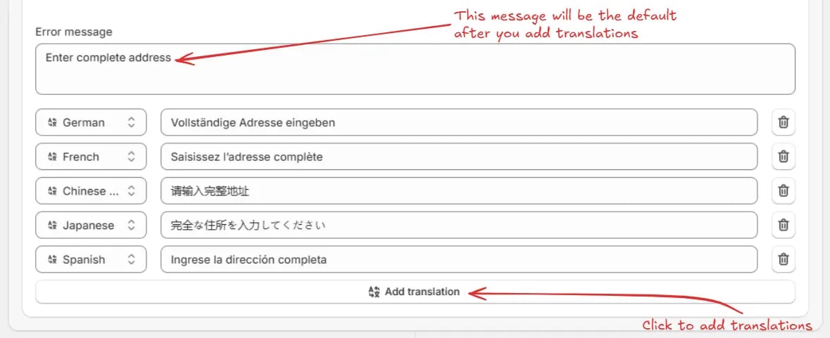Message d'erreur de validation après traduction
