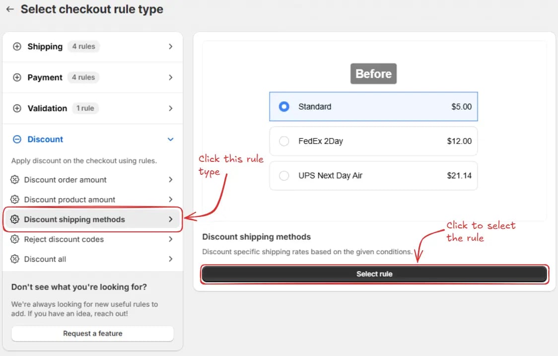 Select Discount Shipping Methods