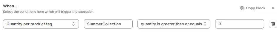 Quantité par étiquette de produit avec valeur supérieure
