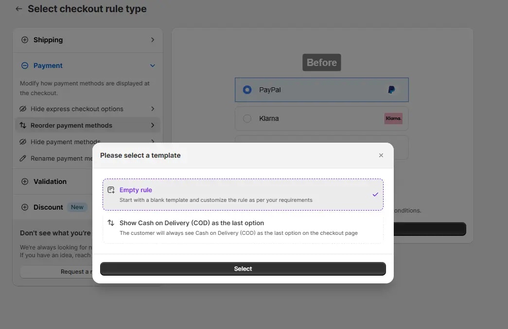 Sélectionner le modèle de règle