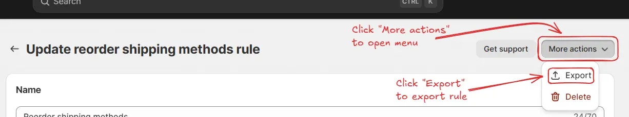 Exporter une seule règle