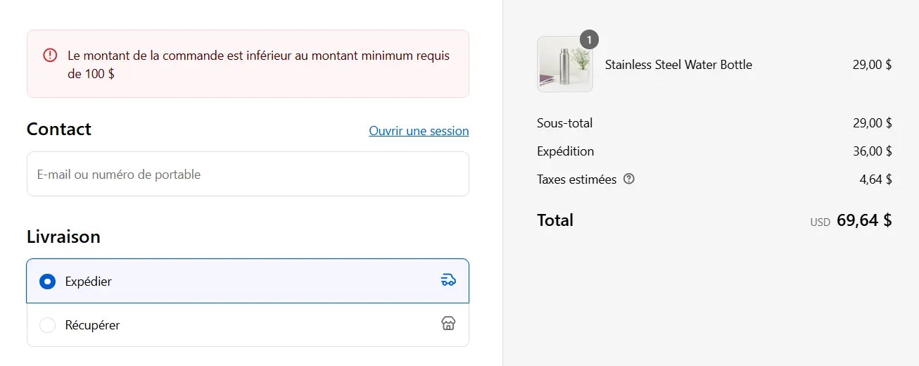 Exemple message d’erreur en français