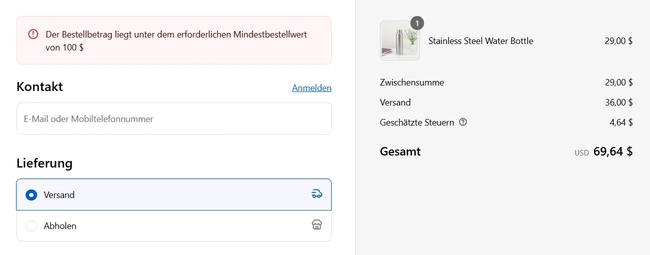 Exemple message d’erreur en allemand