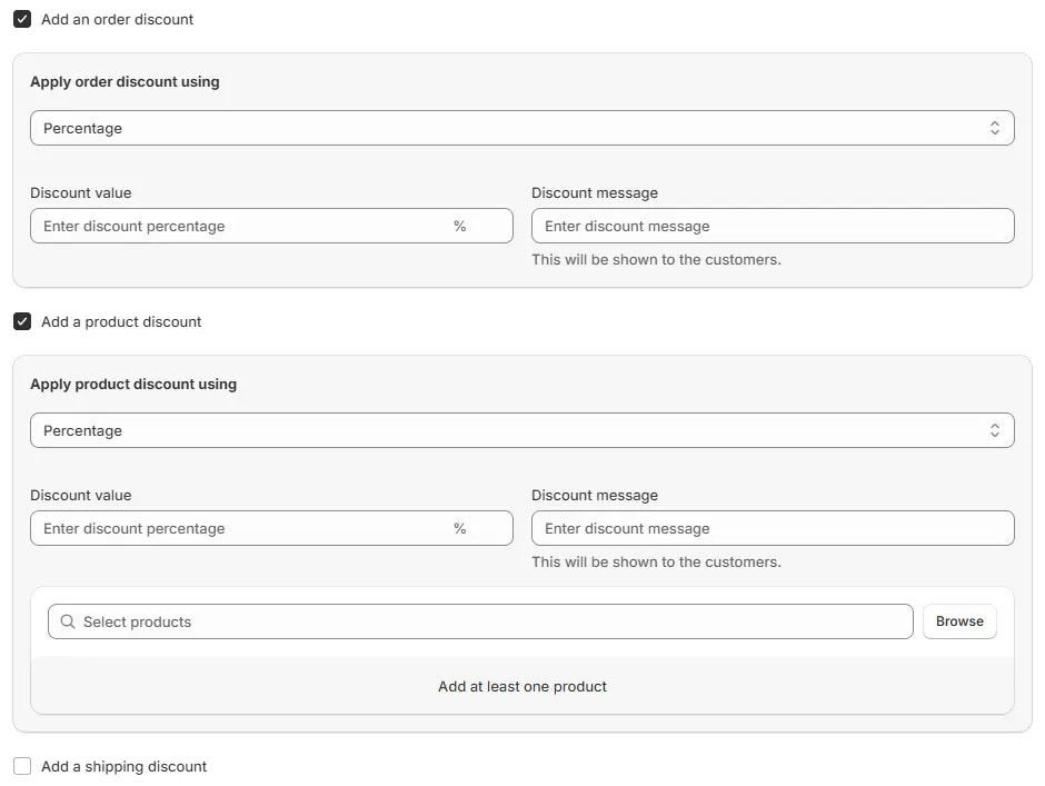 割引タイプのチェックボックス選択