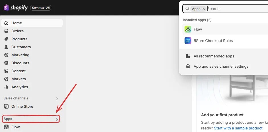 Administration Shopify Cliquer sur Applications