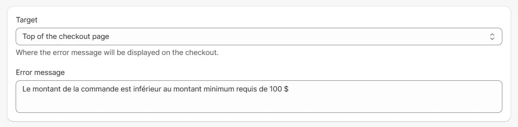 Définir le message d’erreur